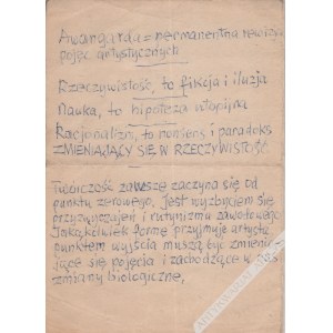 Henryk Stażewski (1894-1988) - [rękopis, lata 1970-80-te] Awangarda=Permanentna Rewizja Pojęć Artystycznych. (...)
