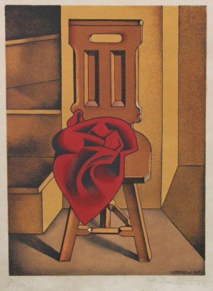 Berlewi Henryk (1894 Warszawa - 1967 Paryż) - [litografia, 1950] Stołek z czerwoną szmatą