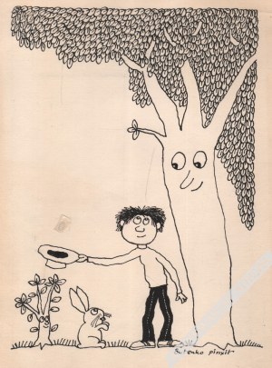 Bohdan Butenko (1931-2019) - [rysunek, 1992] [Zając i Chłopiec Pod Drzewem]