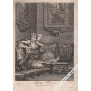 [Figure, 1714] Femme Turque Qui Fume Sur Le Sopha 1707-1708 [Turkish Woman Smoking Tobacco].