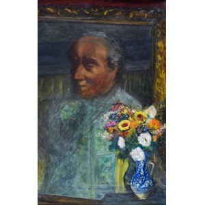 Irena WEISS – ANERI (1888-1981), Martwa natura z portretem W. Weissa i kwiatami, po 1950