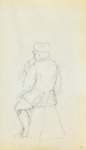 Jacek MALCZEWSKI (1854-1929), Mężczyzna siedzący tyłem w uniformie palący fajkę