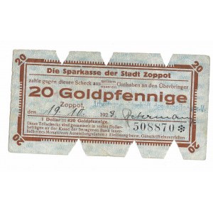 Zoppot (Sopot), Sparkasse der Stadt, 20 Goldpfennige 1923