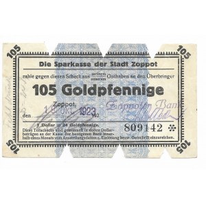 Zoppot (Sopot), Sparkasse der Stadt, 105 Goldpfennige 1923 - błędna klauzula 1 Dollar = 24 Goldpfennige