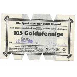 Zoppot (Sopot), Sparkasse der Stadt, 105 Goldpfennige 1923 - prawidłowa klauzula