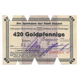 Zoppot (Sopot), Sparkasse der Stadt, 420 Goldpfennige 1923