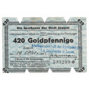 Zoppot (Sopot), Sparkasse der Stadt, 420 Goldpfennige 1923