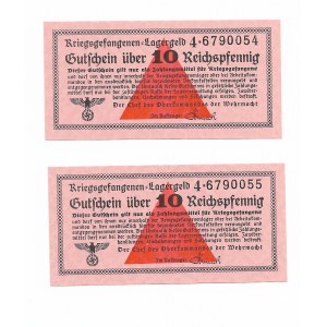 Niemcy, Uniwersalne bony obozowe,Kriegsgefangenen- Lagergeld - 10 fenigów - dwa kolejne numery