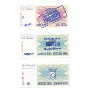 Bośnia i Hercegowina, Zestaw 3 sztuki - 15 000,100 000,1 000 000 Dinara, 1993