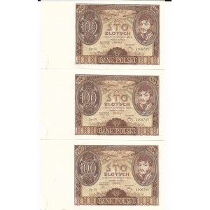 100 złotych 1934 - 3 sztuki (kolejne numery), seria CK