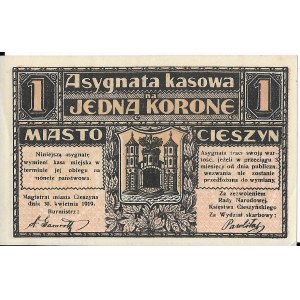 Asygnata kasowa, 1 Korona, Miasto Cieszyn 1919