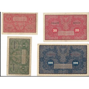 Zestaw 1,5,20,100 marek polskich, 23.08.1920