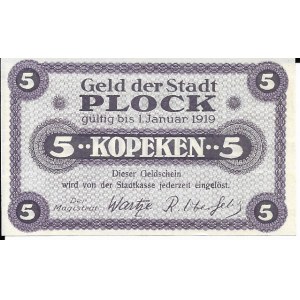 Polska, Płock 5 kopiejek 1919 - bankowy stan zachowania
