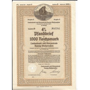 Gdańsk 1941 list zastawny 1 000 Reichsmark