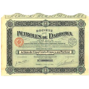 Societe des Petroles de Dąbrowa (Kopalnie Ropy Naftowej Dąbrowa) Akcja na okaziciela, 500 franków 1925