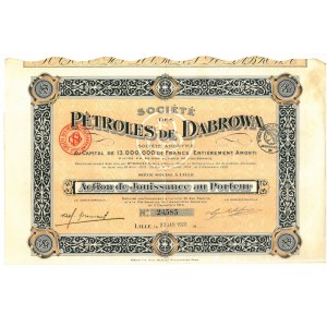 Societe des Petroles de Dąbrowa (Kopalnie Ropy Naftowej Dąbrowa) Akcja na okaziciela, 500 franków 1920