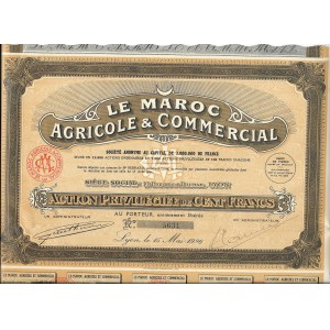Le Maroc Agricole & Commercial - Action Privilège 100 Franków - 1926
