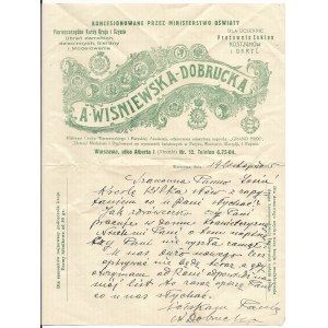 List z roku 1935 na papeterii A.Wiśniewska-Dobrucka (Pierwszorzędne kursy kroju i szycia)
