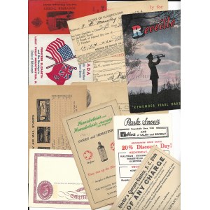 USA, Zestaw pocztówek i dokumentów (12 sztuk)