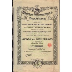 Societe Industrielle de Pologne - Akcja na 500 Franków 1921