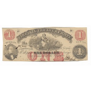 USA, Dolar 1 VIRGINIA Treasury Note 1862