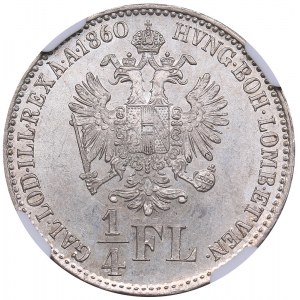 Austria 1/4 Florin 1860 B - NGC MS 64