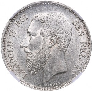 Belgia 1 franc 1867 - NGC MS 62