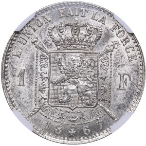 Belgia 1 franc 1867 - NGC MS 62