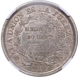 Bolivia 50 cents 1891 PTS CB - NGC MS 61