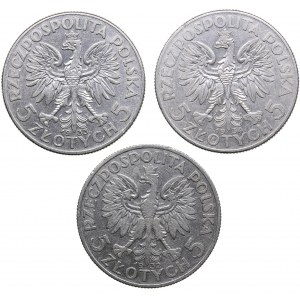 Poland 5 zlotych 1932, 1933, 1934 (3)