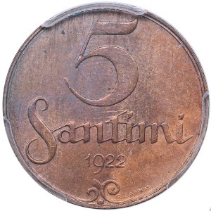 Latvia 5 santimi 1922 - PCGS MS 62 RB
