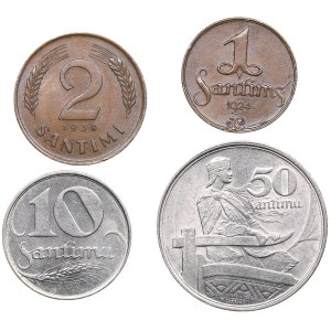 Latvia 50 santimu 1922, 10 santimu, 2 santimi 1939, 1 santims 1924 (4)