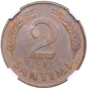 Latvia 2 santimi 1937 NGC MS 62 BN