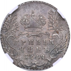 Russia Grivennik 1748 - NGC UNC DETAILS