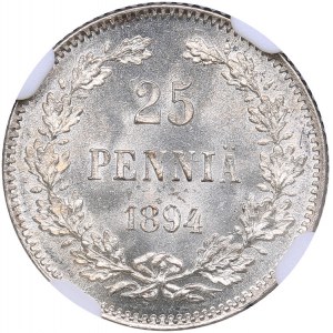 Russia - Grand Duchy of Finland 25 penniä 1894 L - NGC MS 65