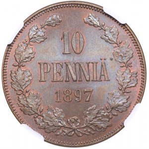Russia - Grand Duchy of Finland 10 penniä 1897 - NGC MS 64 BN