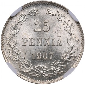 Russia - Grand Duchy of Finland 25 penniä 1907 L - NGC MS 66
