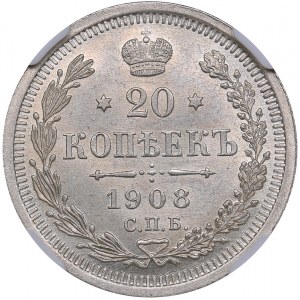 Russia 20 kopecks 1908 СПБ-ЭБ - NGC MS 65
