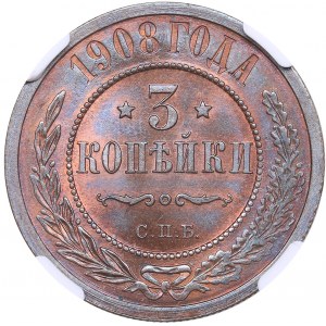 Russia 3 kopecks 1908 СПБ - NGC MS 66 BN