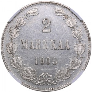 Russia - Grand Duchy of Finland 2 markkaa 1908 - NGC AU 58