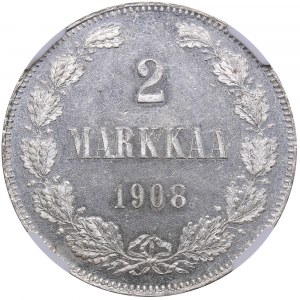 Russia - Grand Duchy of Finland 2 markkaa 1908 - NGC MS 63 PL
