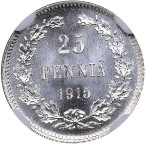 Russia - Grand Duchy of Finland 25 penniä 1915 S - NGC MS 68