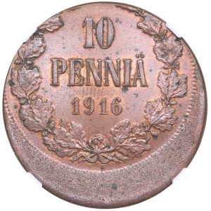 Russia - Grand Duchy of Finland 10 penniä 1916 - NGC MINT ERROR MS 64 BN
