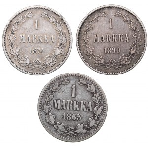 Russia - Grand Duchy of Finland 1 markkaa 1865, 1874, 1890 (3)