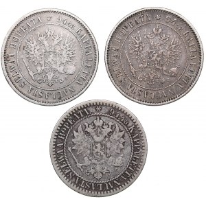 Russia - Grand Duchy of Finland 1 markkaa 1865, 1874, 1890 (3)