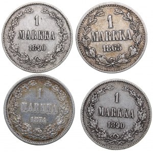 Russia - Grand Duchy of Finland 1 markkaa 1865, 1874, 1890 (4)
