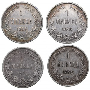 Russia - Grand Duchy of Finland 1 markkaa 1874, 1892, 1893 (4)