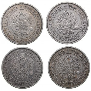 Russia - Grand Duchy of Finland 1 markkaa 1874, 1892, 1893 (4)