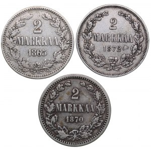 Russia - Grand Duchy of Finland 2 markkaa 1865, 1870, 1872 (3)