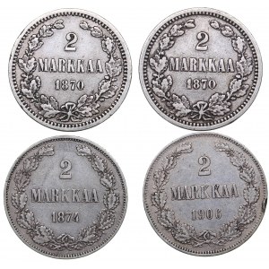 Russia - Grand Duchy of Finland 2 markkaa 1870, 1874, 1906 (4)